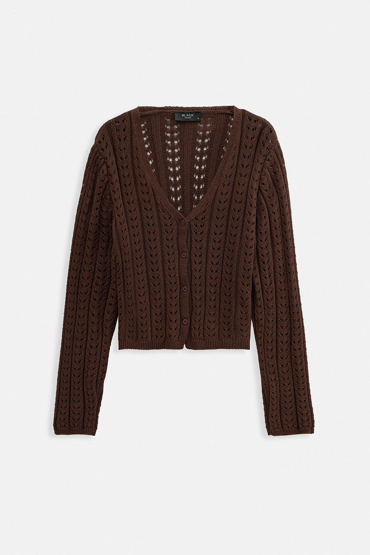 Düğme Detay Örgü Kahverengi Bluz