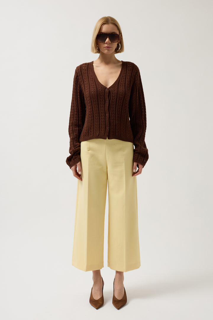 Düğme Detay Örgü Kahverengi Bluz