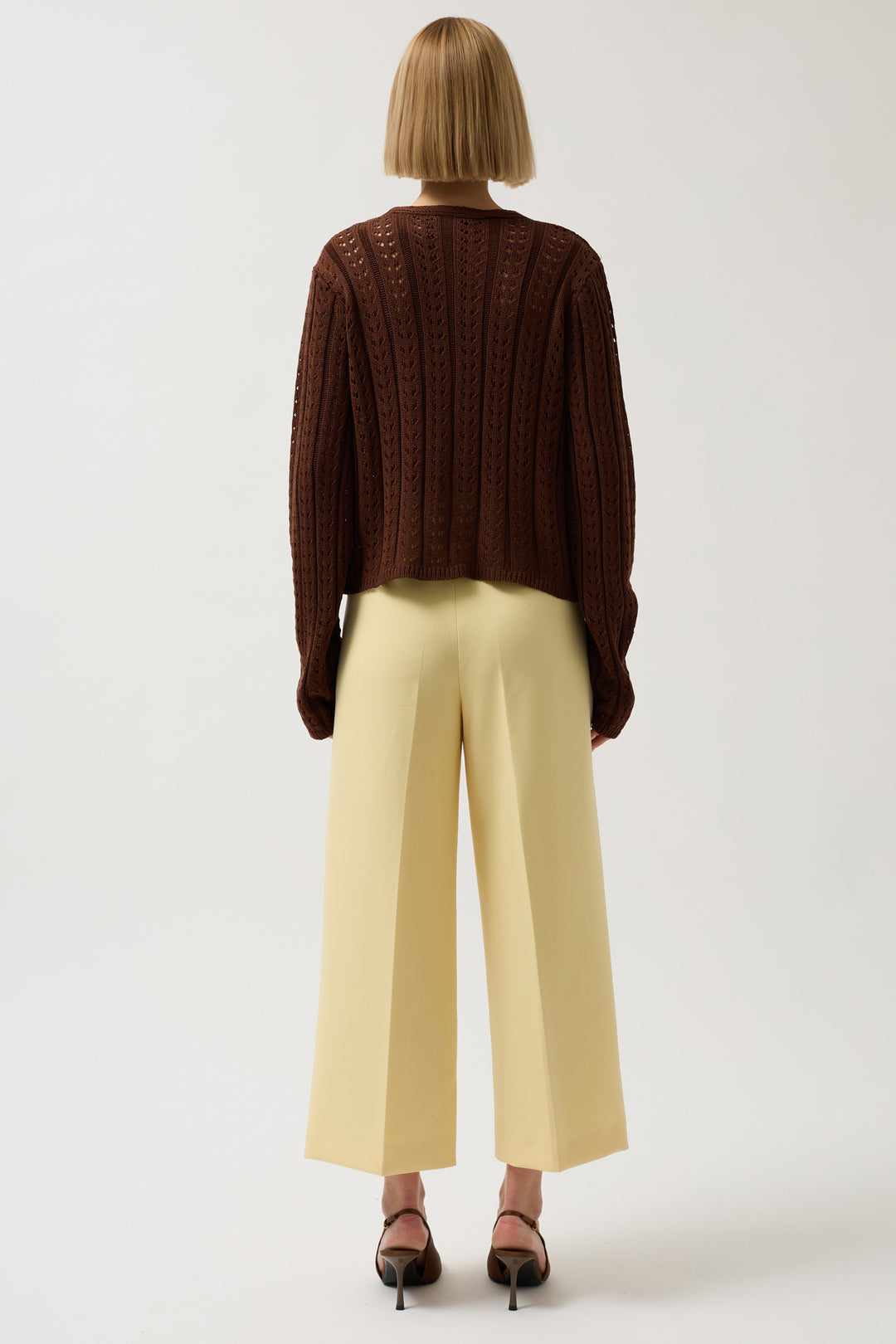 Düğme Detay Örgü Kahverengi Bluz