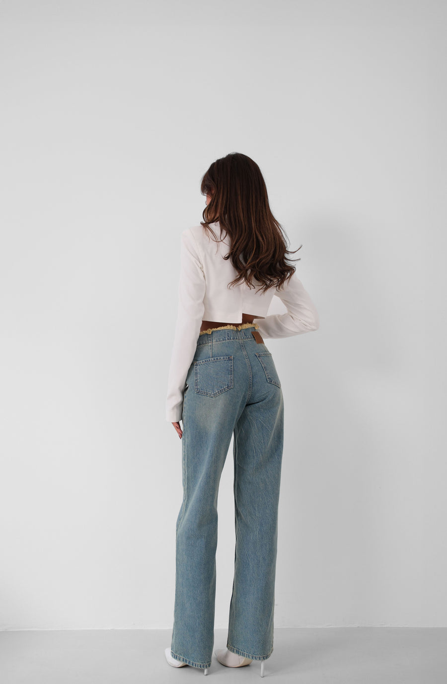 Button Detail Darted Blue Jeans 