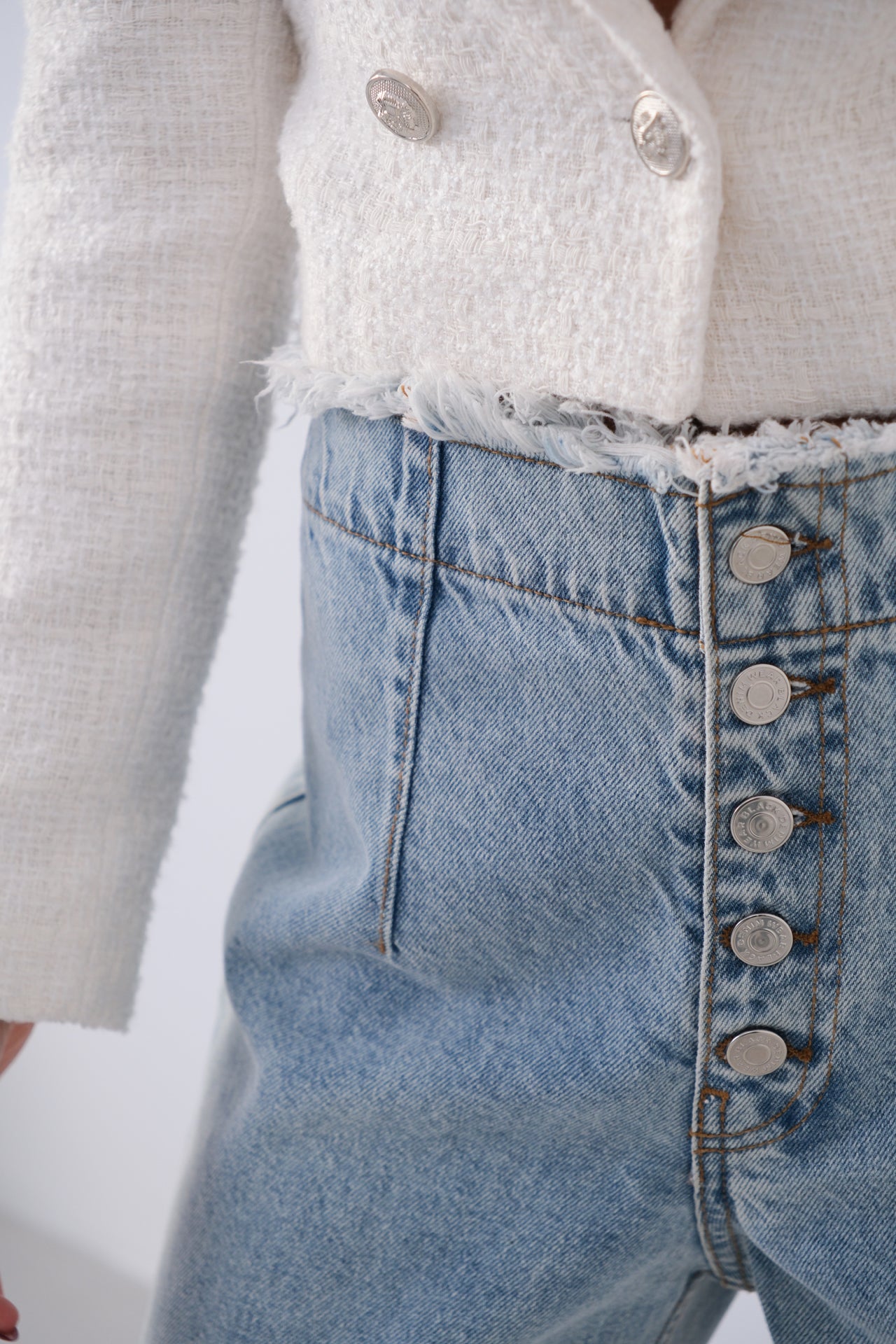 Button Detail Darted Light Blue Jeans 