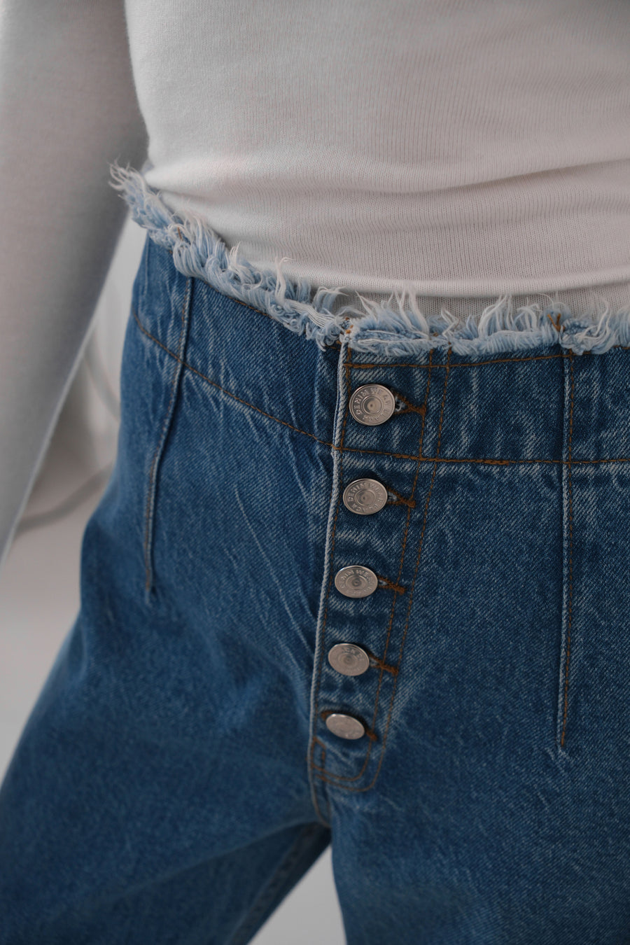 Button Detail Darted Dark Blue Jeans 