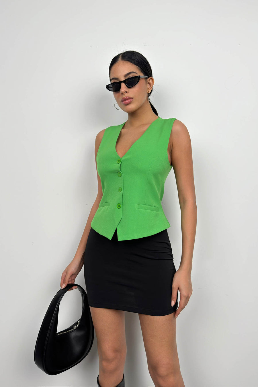 Button Detail Green Vest 