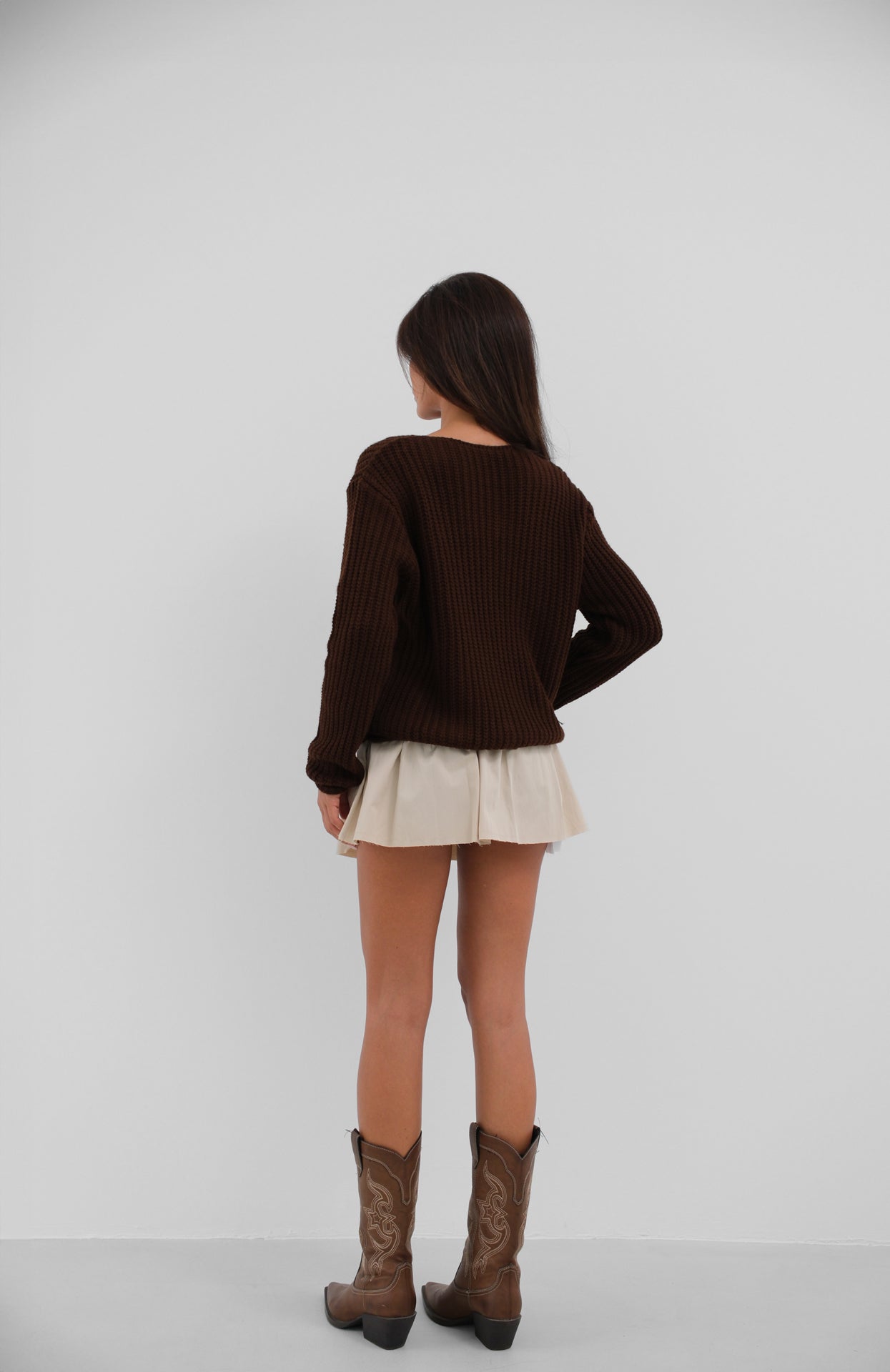 Oversize Brown Knitted Cardigan with Button Details 