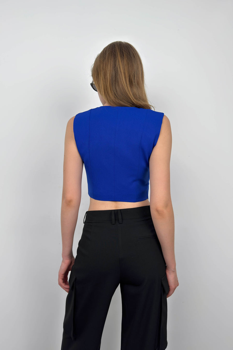 Buttoned Saxe Crop Vest 