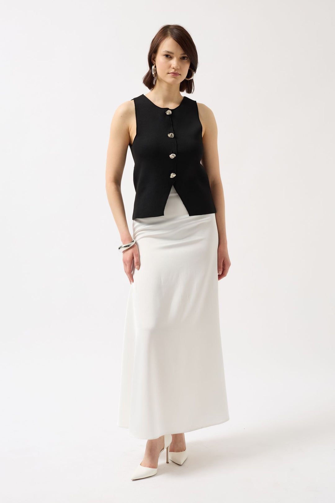 Düğmeli Dokulu Siyah Yelek