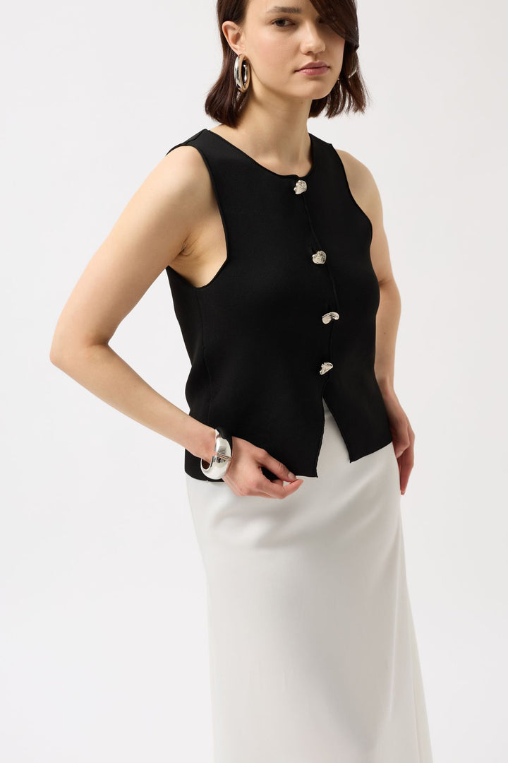 Düğmeli Dokulu Siyah Yelek
