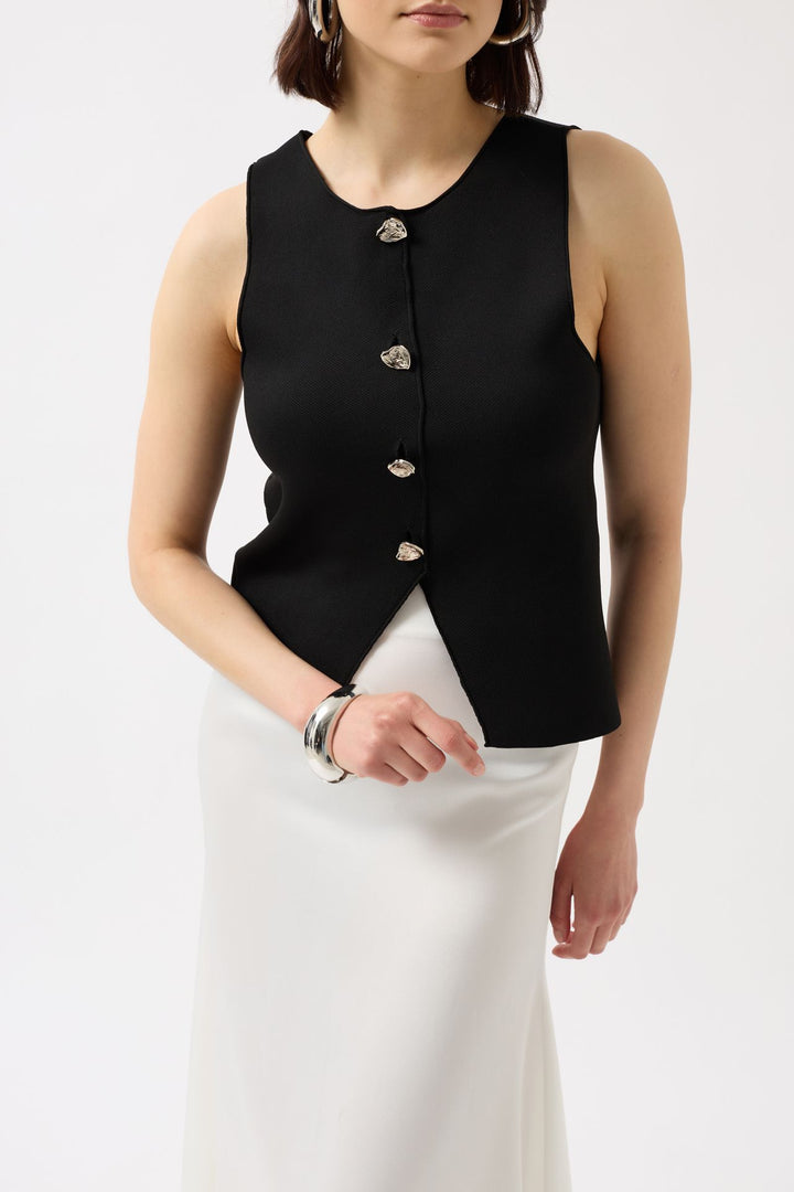 Düğmeli Dokulu Siyah Yelek