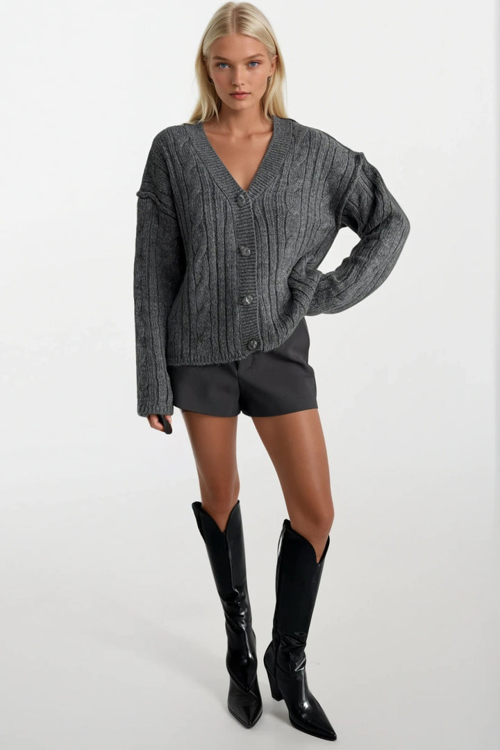 Düğmeli Antrasit Örgü Triko Hırka