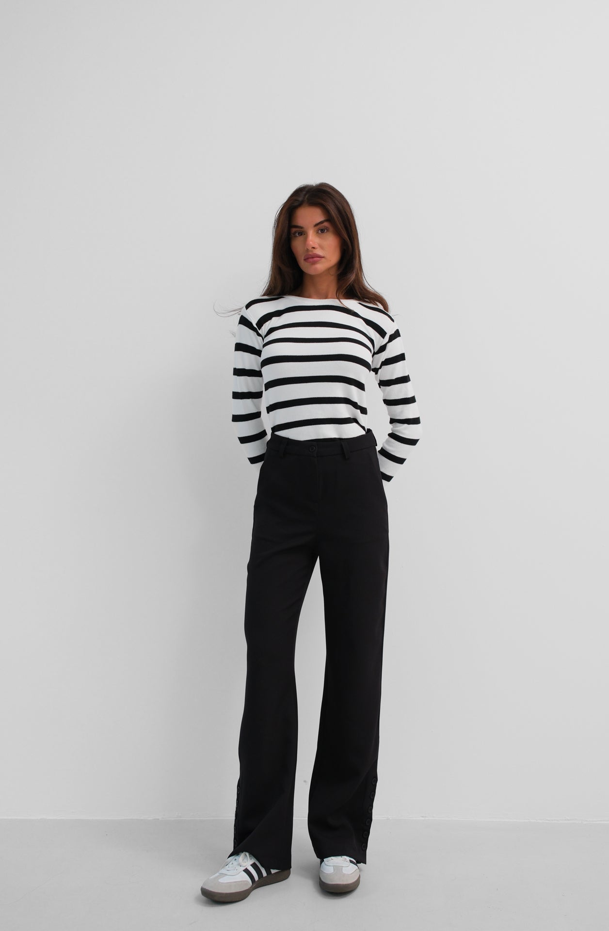 Buttoned Slit Detail Black Trousers 