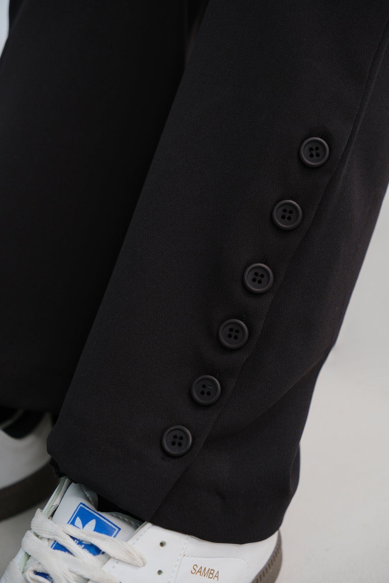 Buttoned Slit Detail Black Trousers 