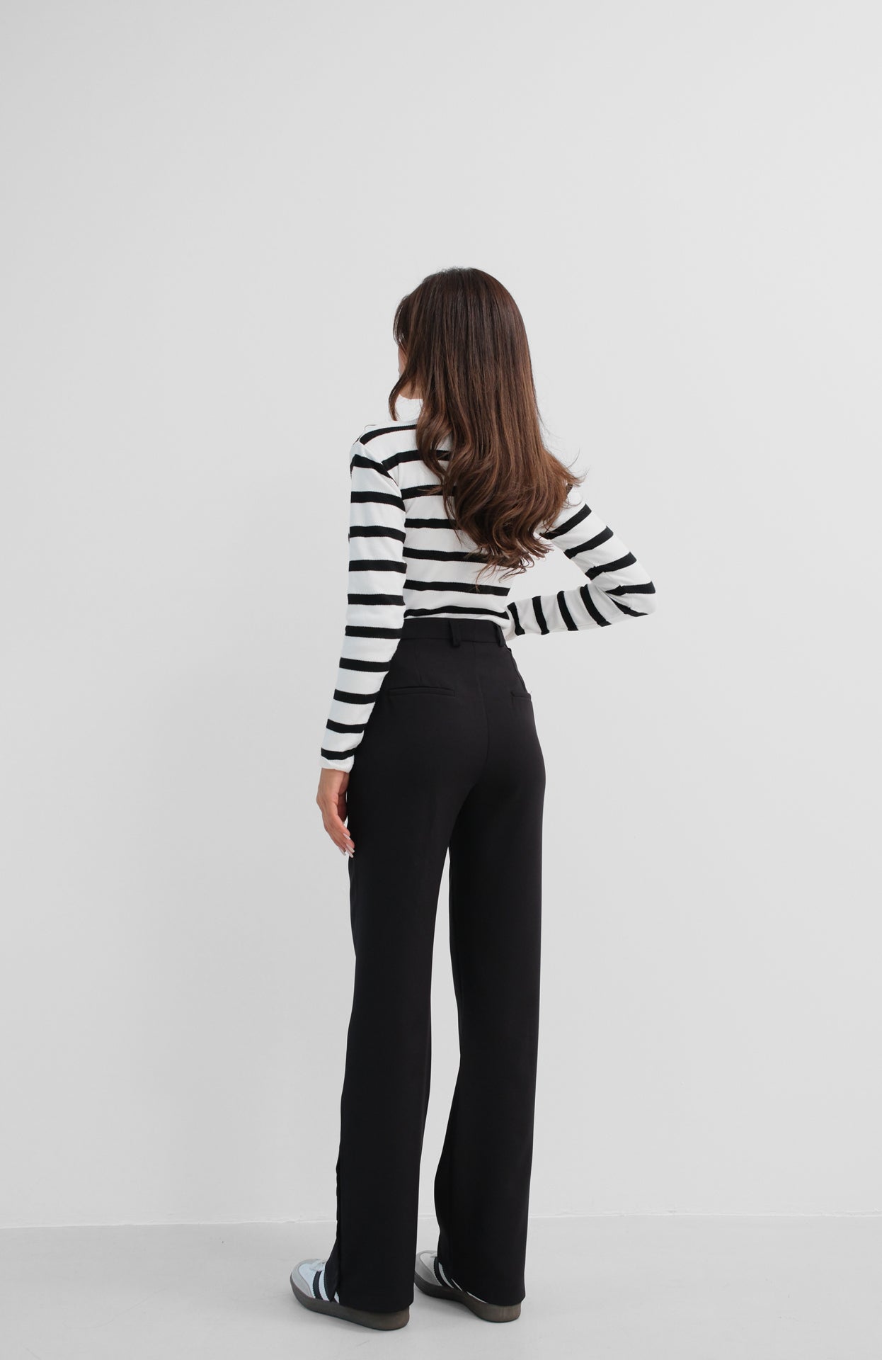 Buttoned Slit Detail Black Trousers 