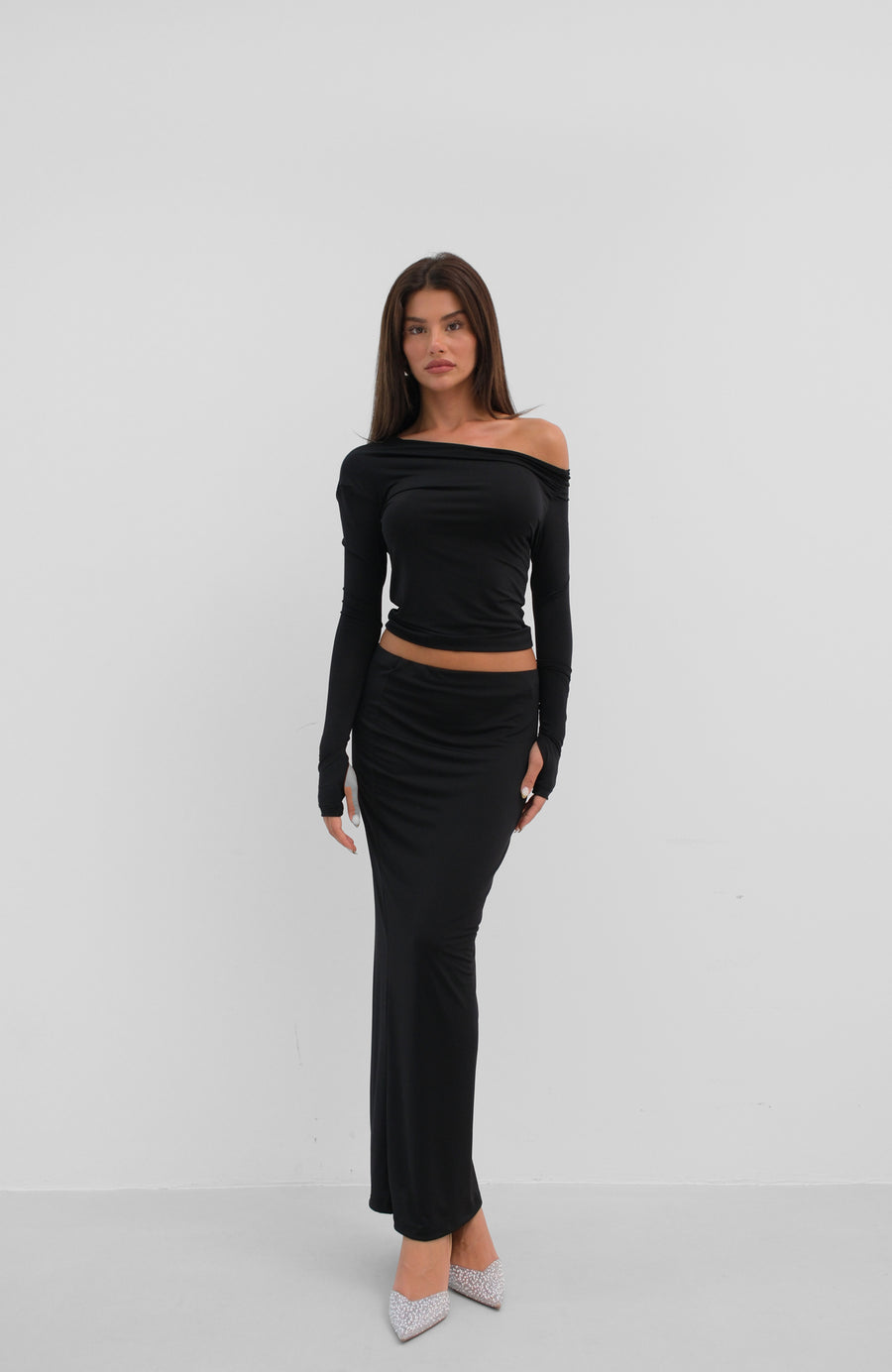 Low Waist Black Maxi Skirt 