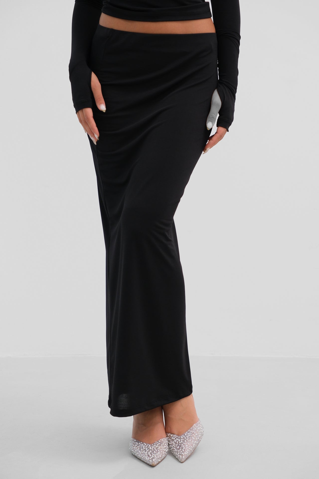 Low Waist Black Maxi Skirt 