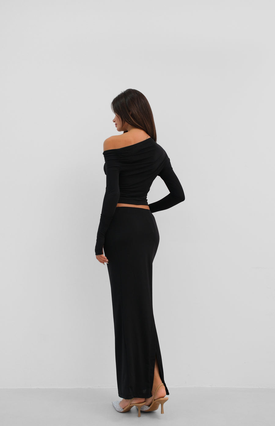 Low Waist Black Maxi Skirt 