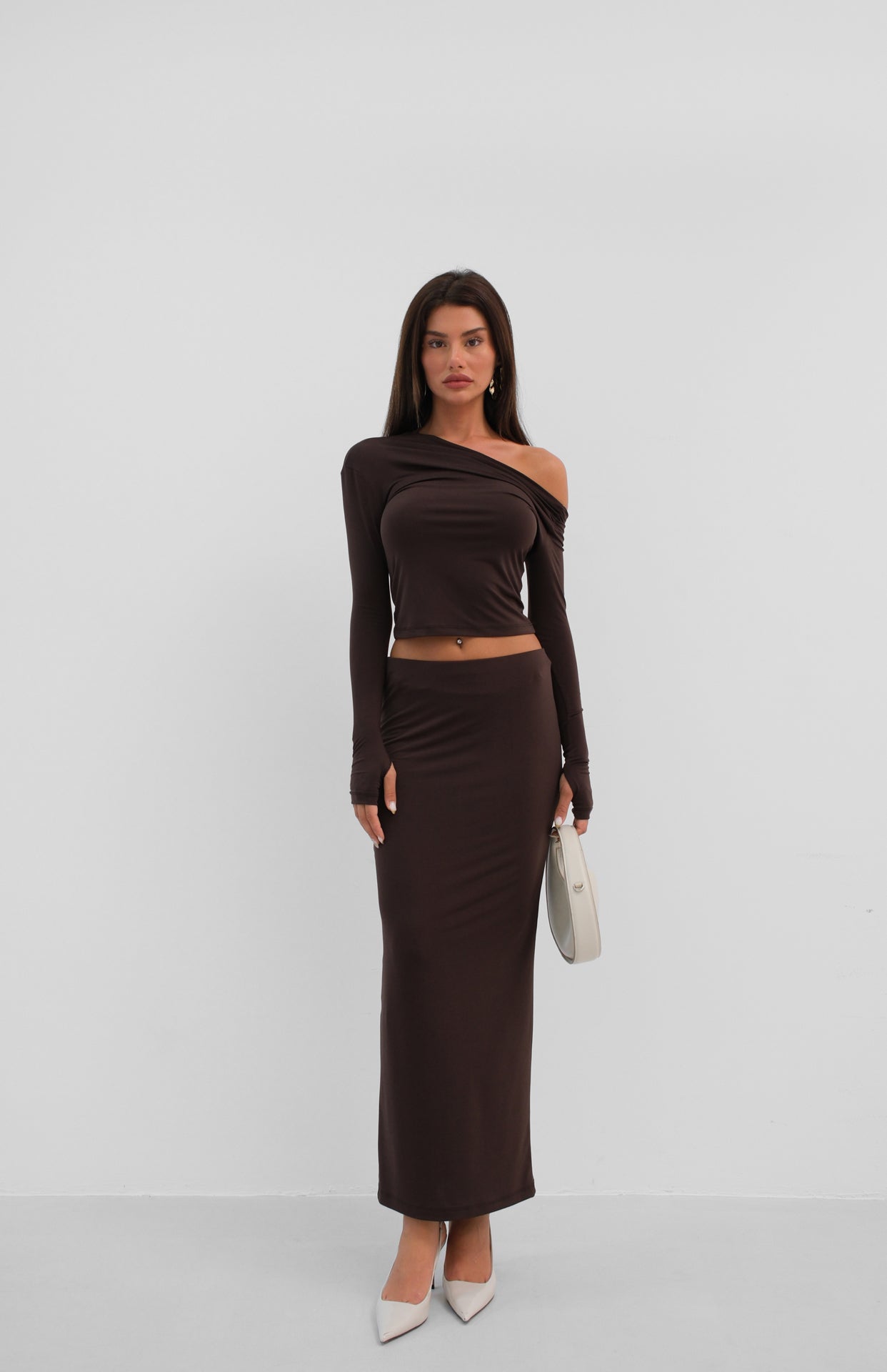 Low Waist Brown Maxi Skirt 