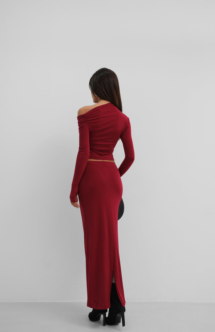 Low Waist Burgundy Maxi Skirt