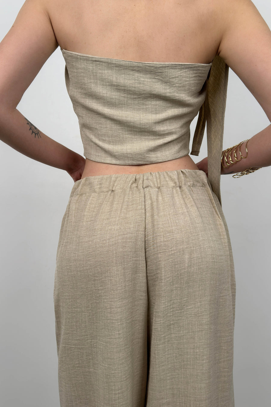 Low Waist Oversize Linen Stone Trousers 