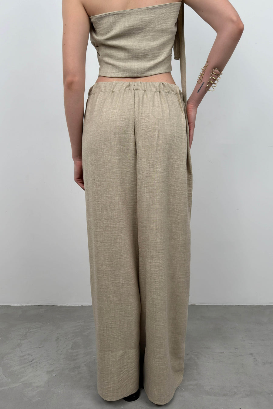 Low Waist Oversize Linen Stone Trousers 