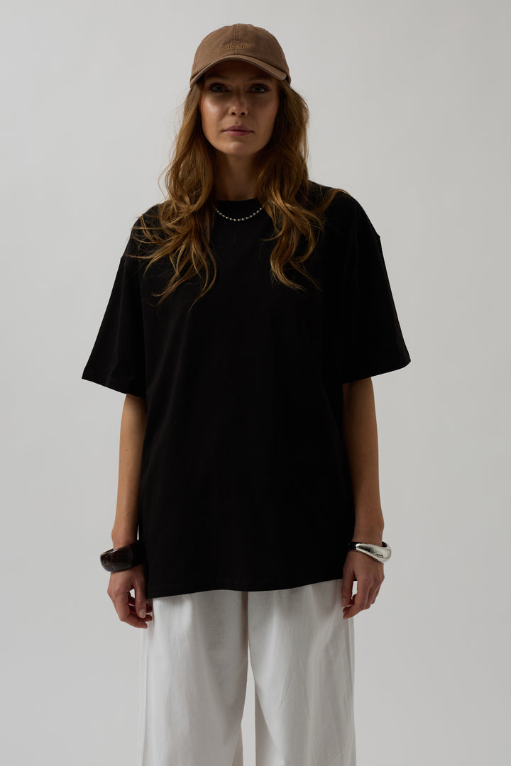 Black T-shirt with Printed Hem 