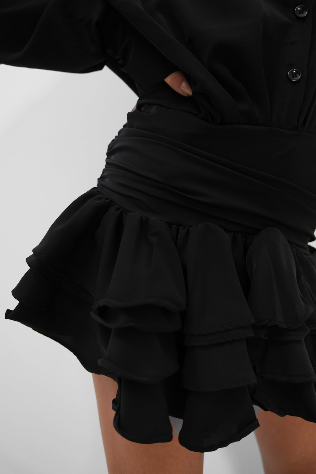 Black Dress with Flounce Skirt Detail 