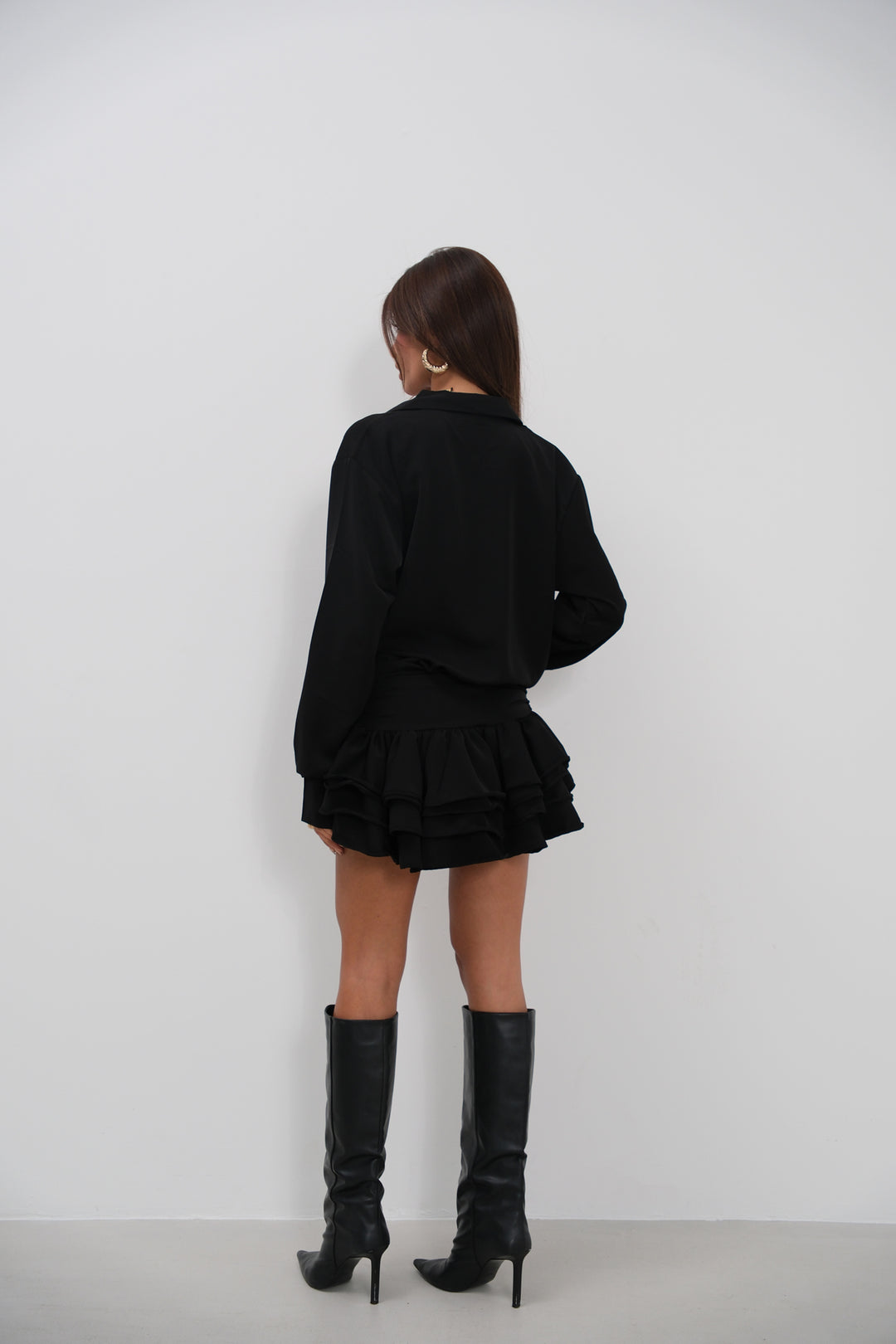 Black Dress with Flounce Skirt Detail 