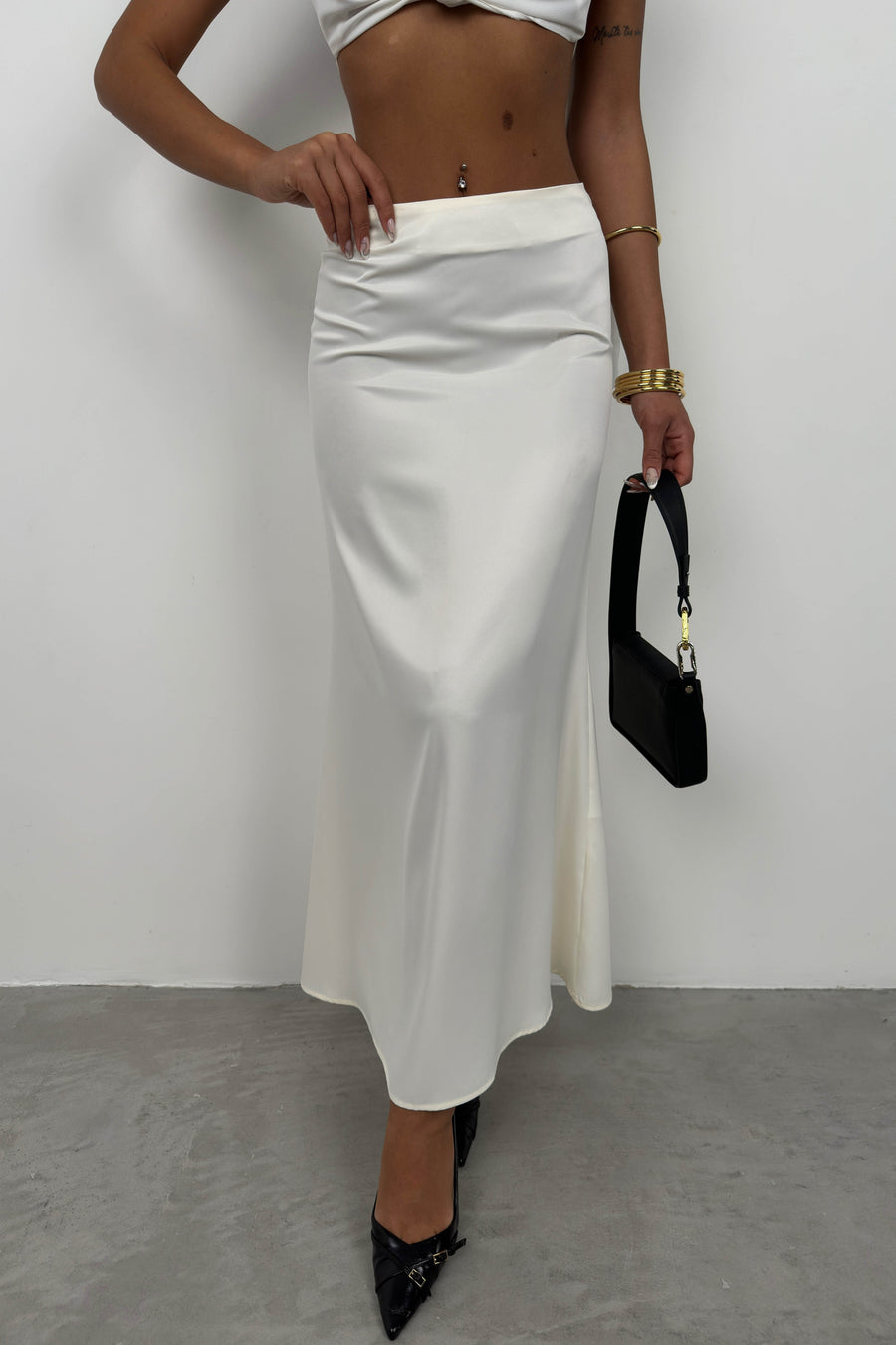 A-Line Ecru Satin Skirt 