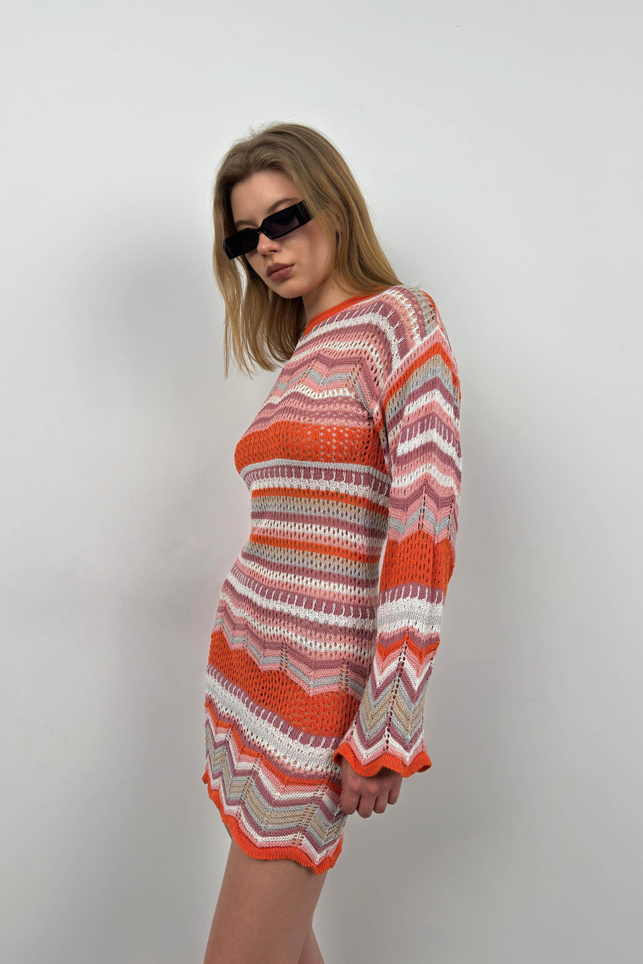 Fakir Sleeve Patterned Orange Dress 