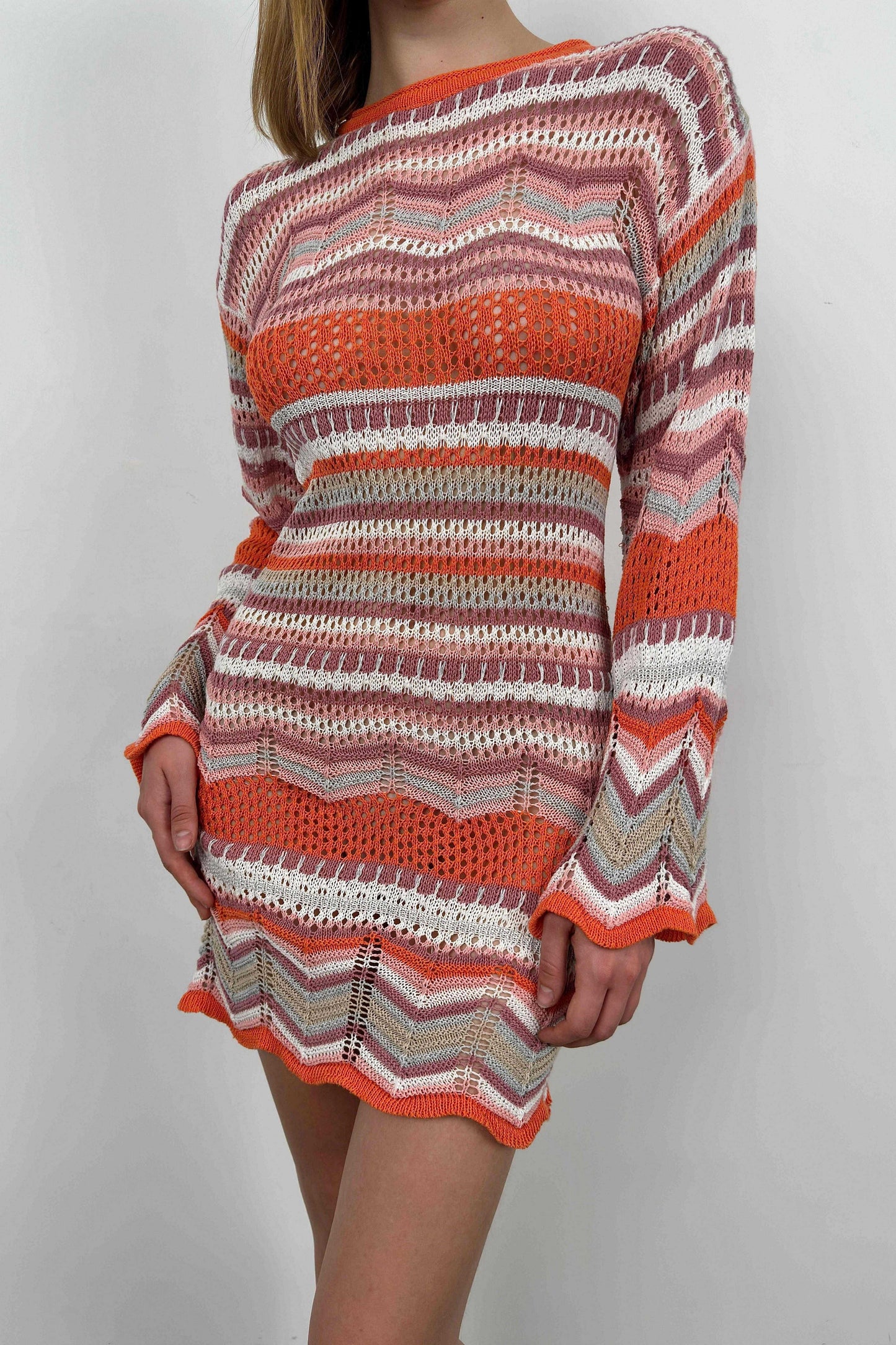 Fakir Sleeve Patterned Orange Dress 