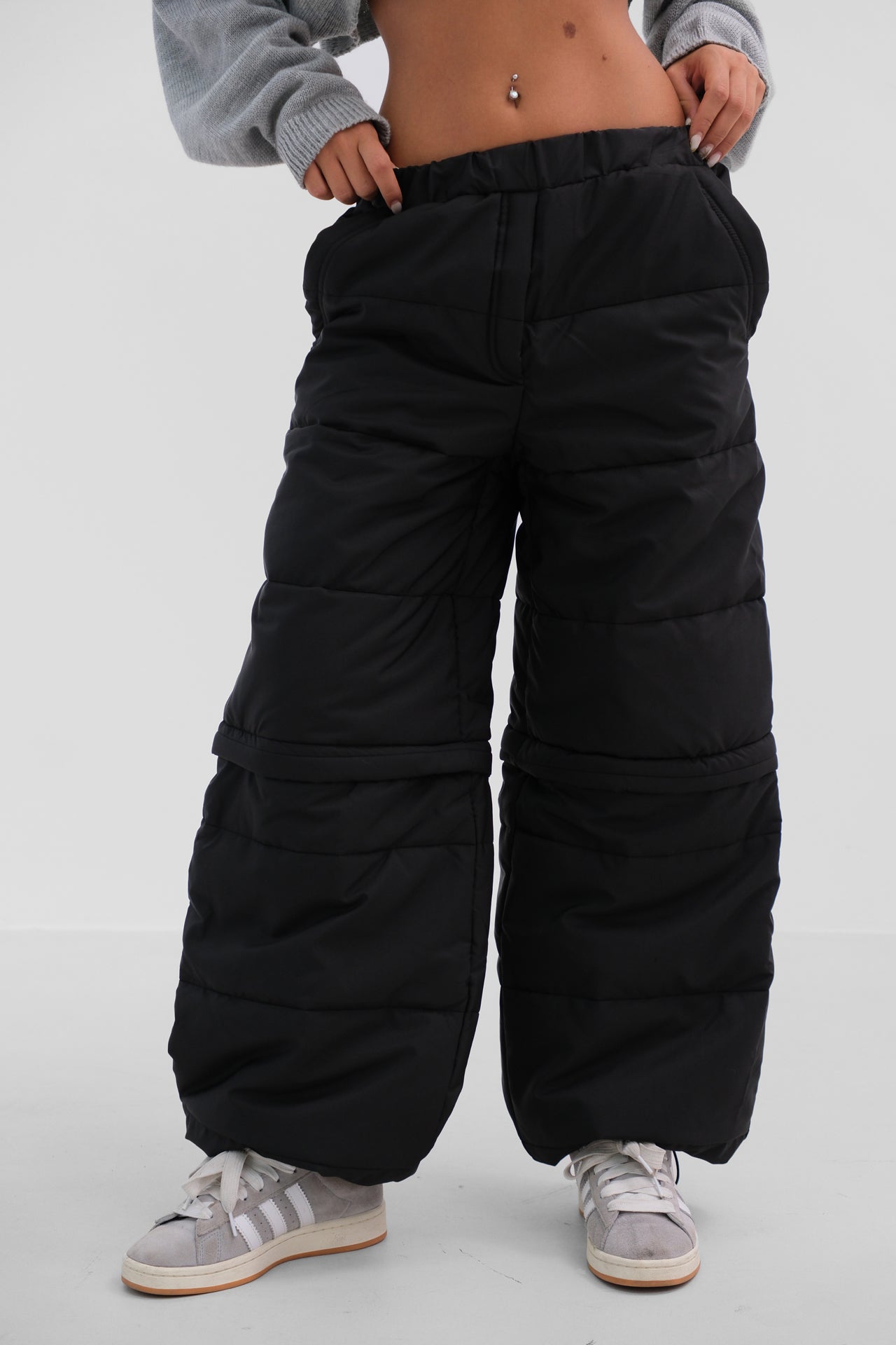 Zipper Detail Quilted Black Trousers