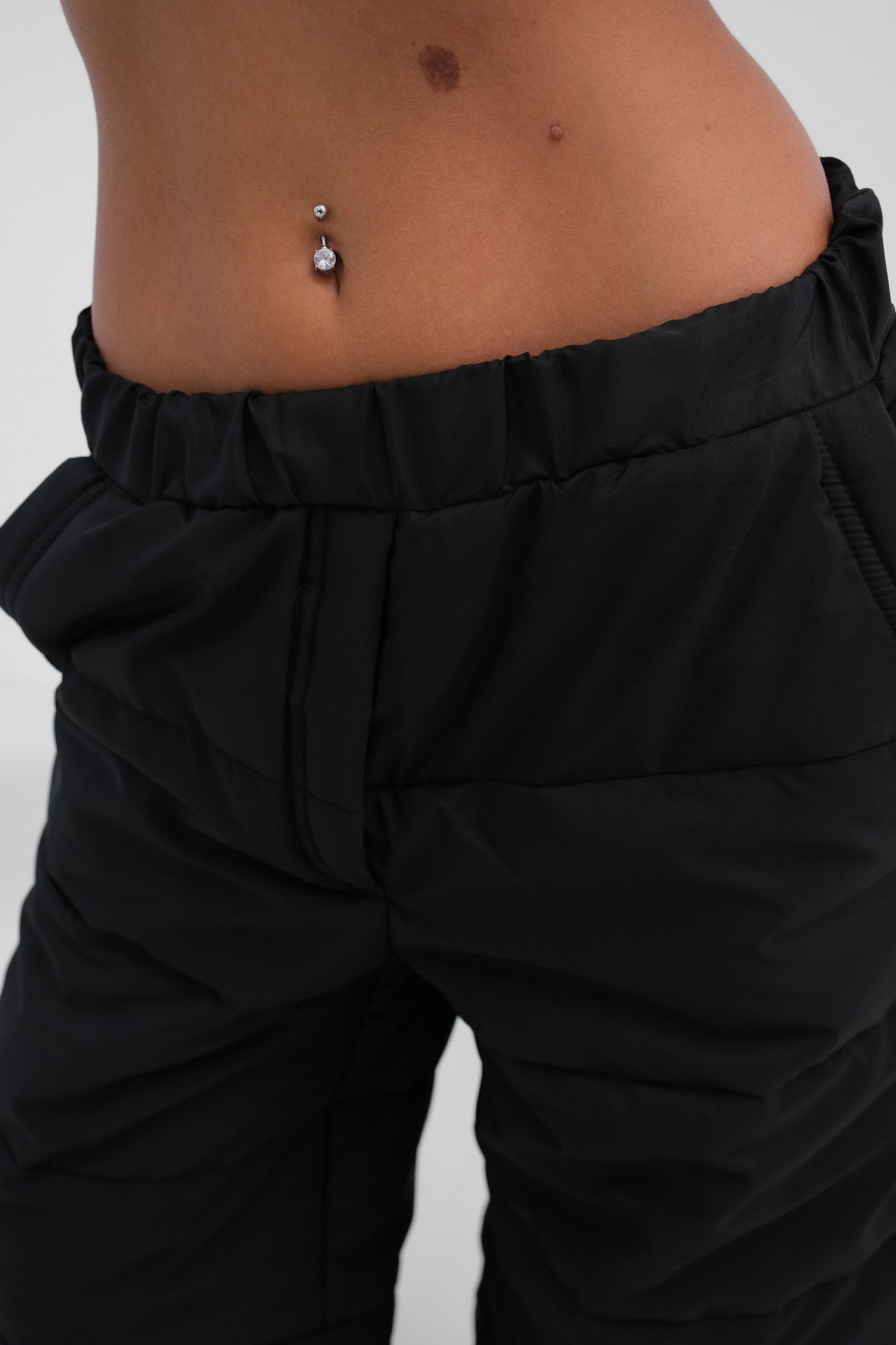 Zipper Detail Quilted Black Trousers