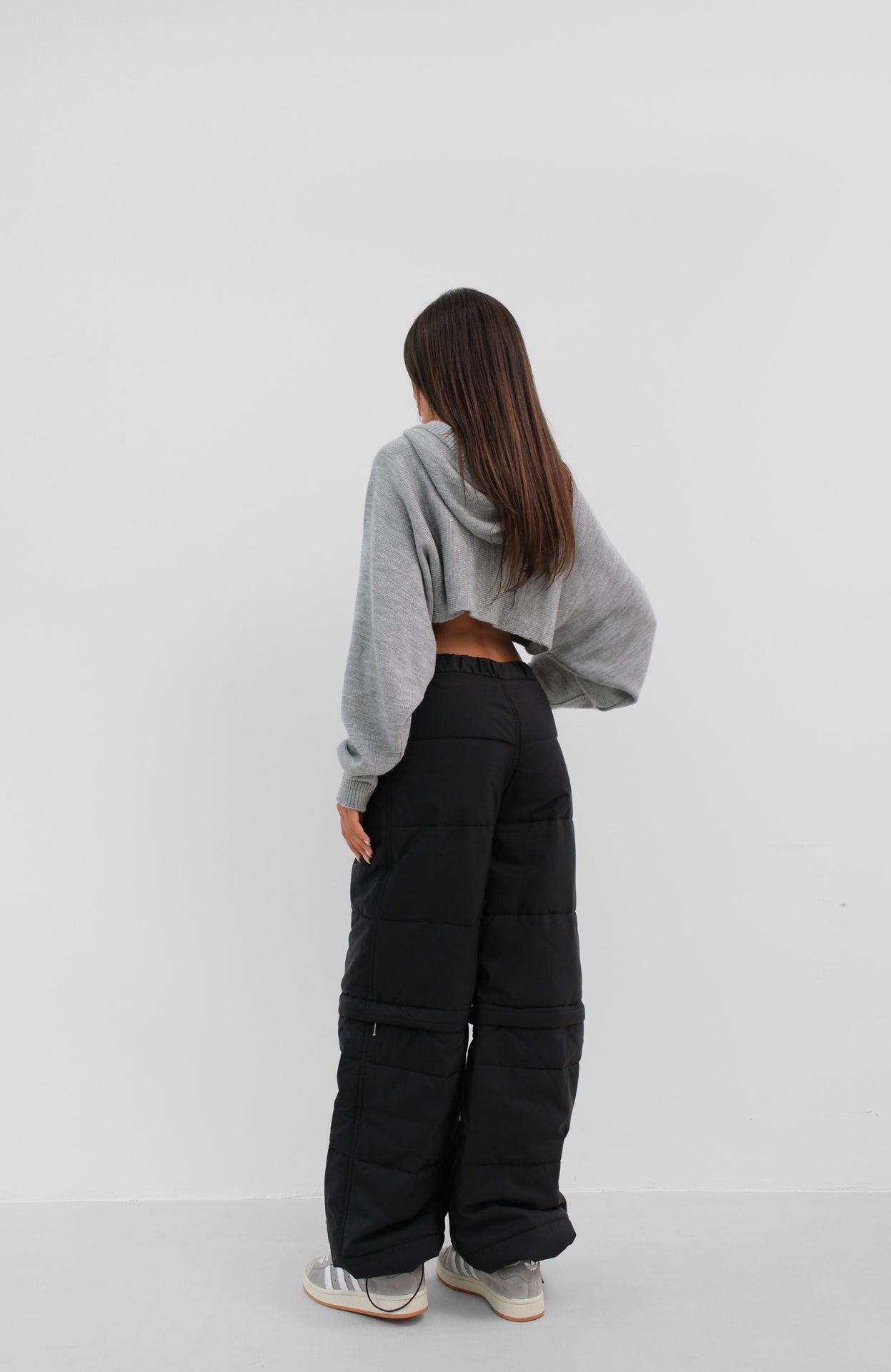 Zipper Detail Quilted Black Trousers