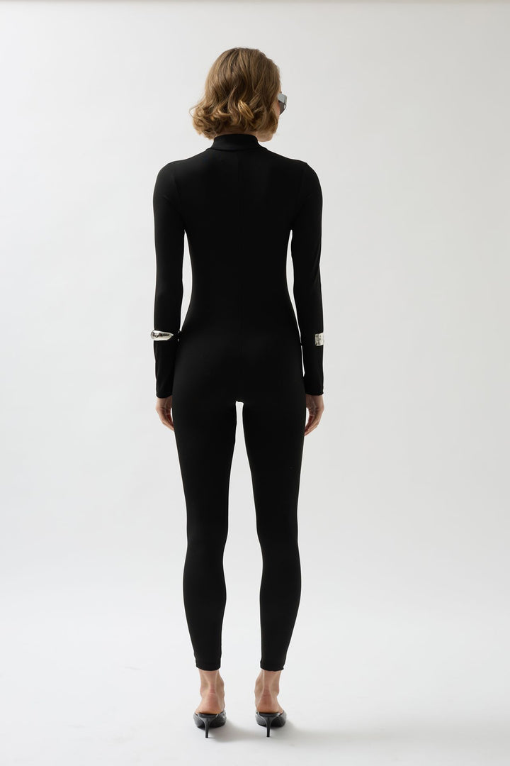 Fermuar Detaylı Siyah Tulum