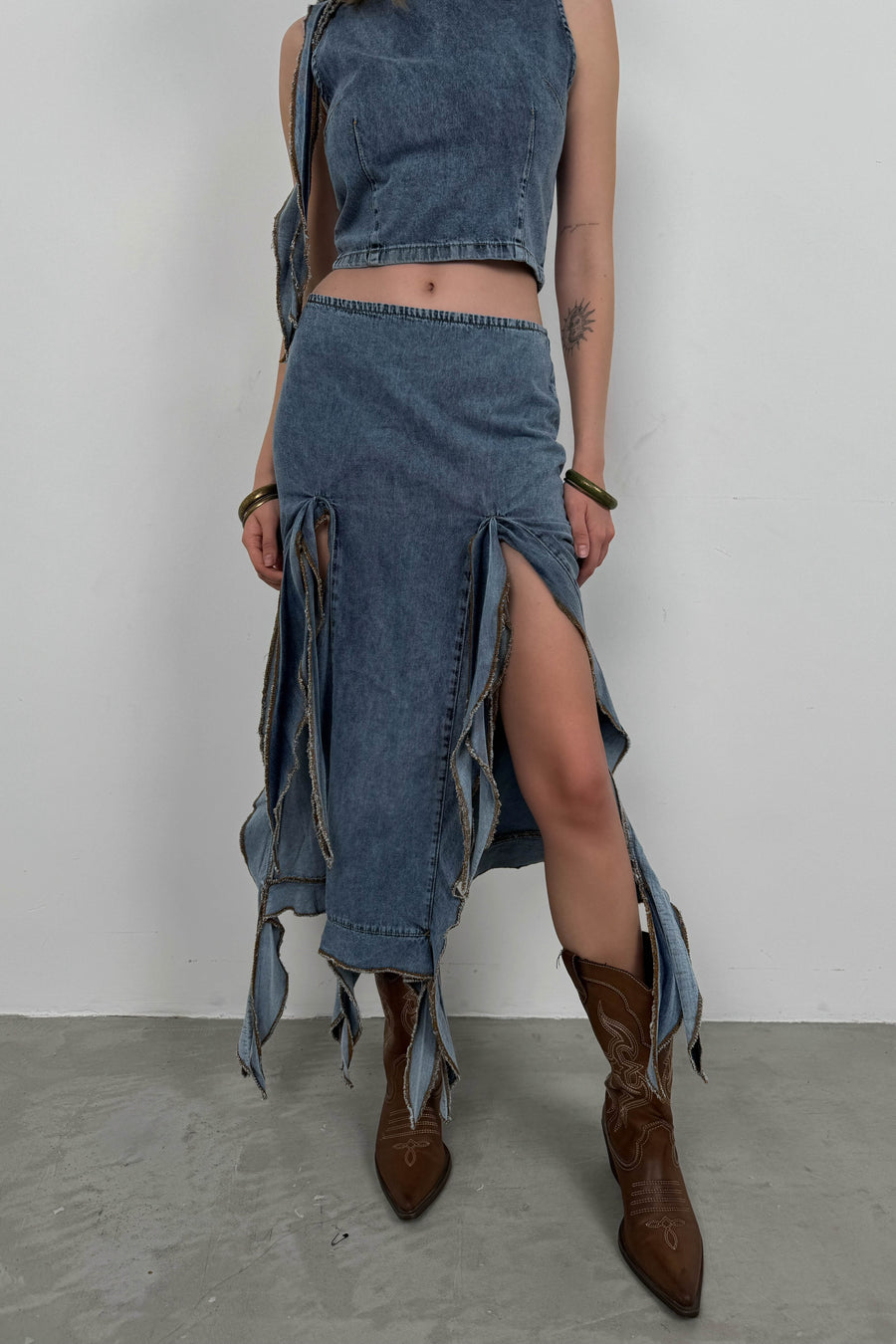 Frilled Light Blue Denim Skirt 