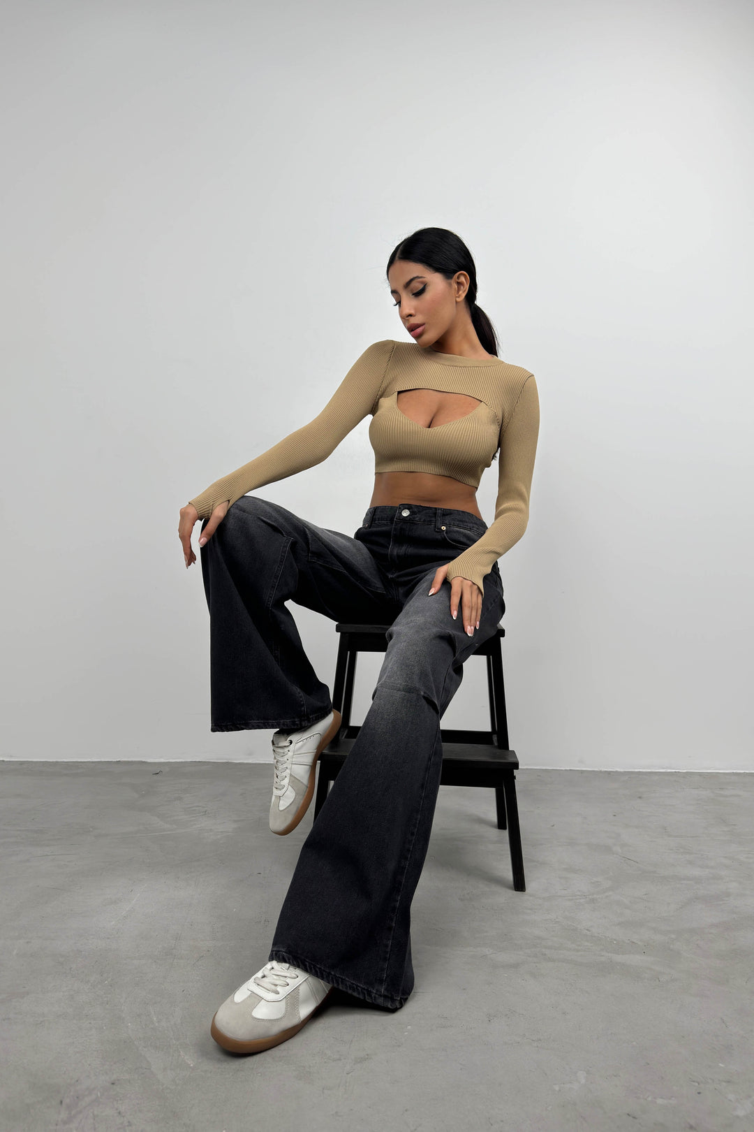 Fitilli Bra Bolero Bej Crop Takım