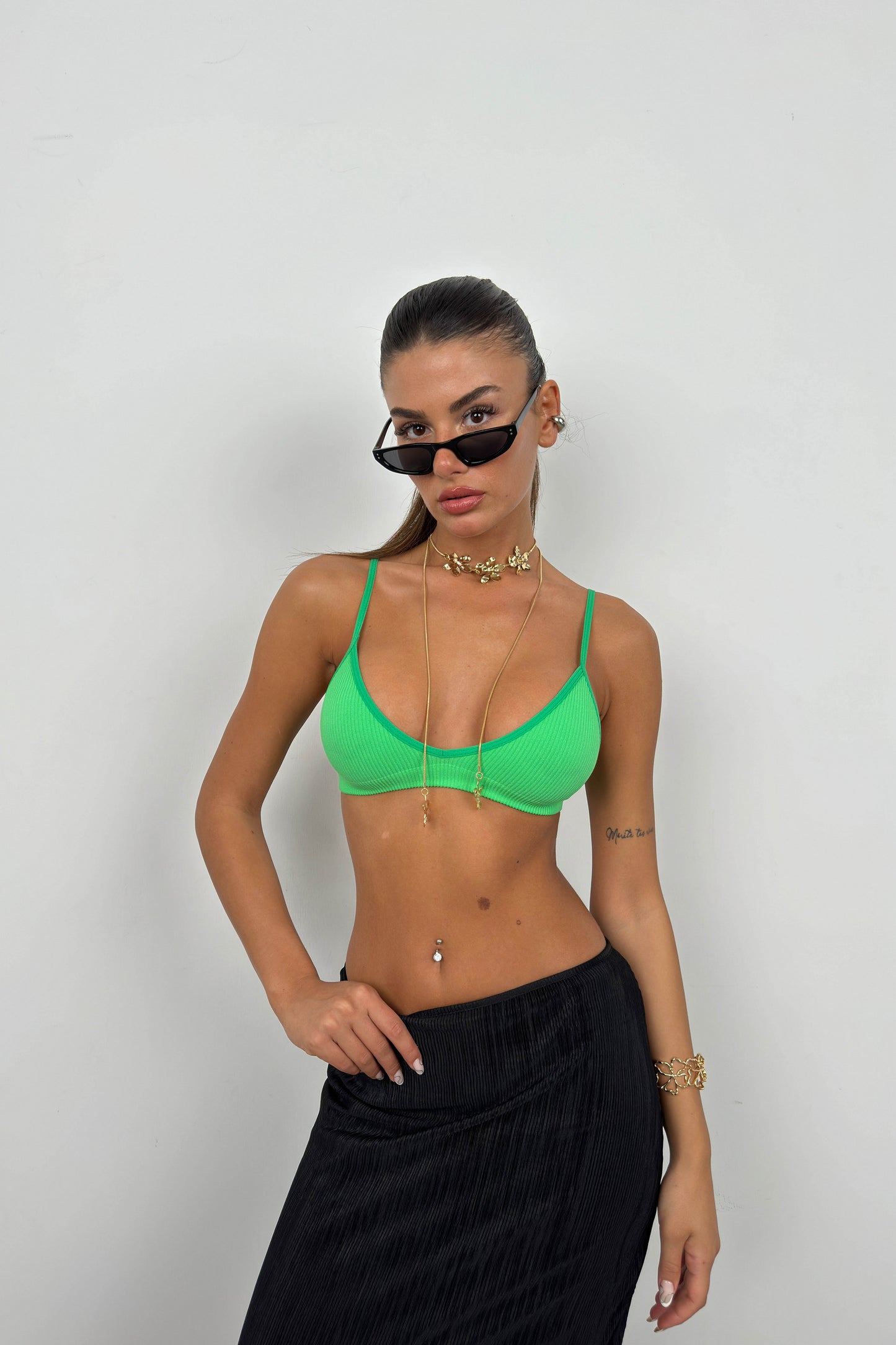 Seamless Green Ribbed Bra 