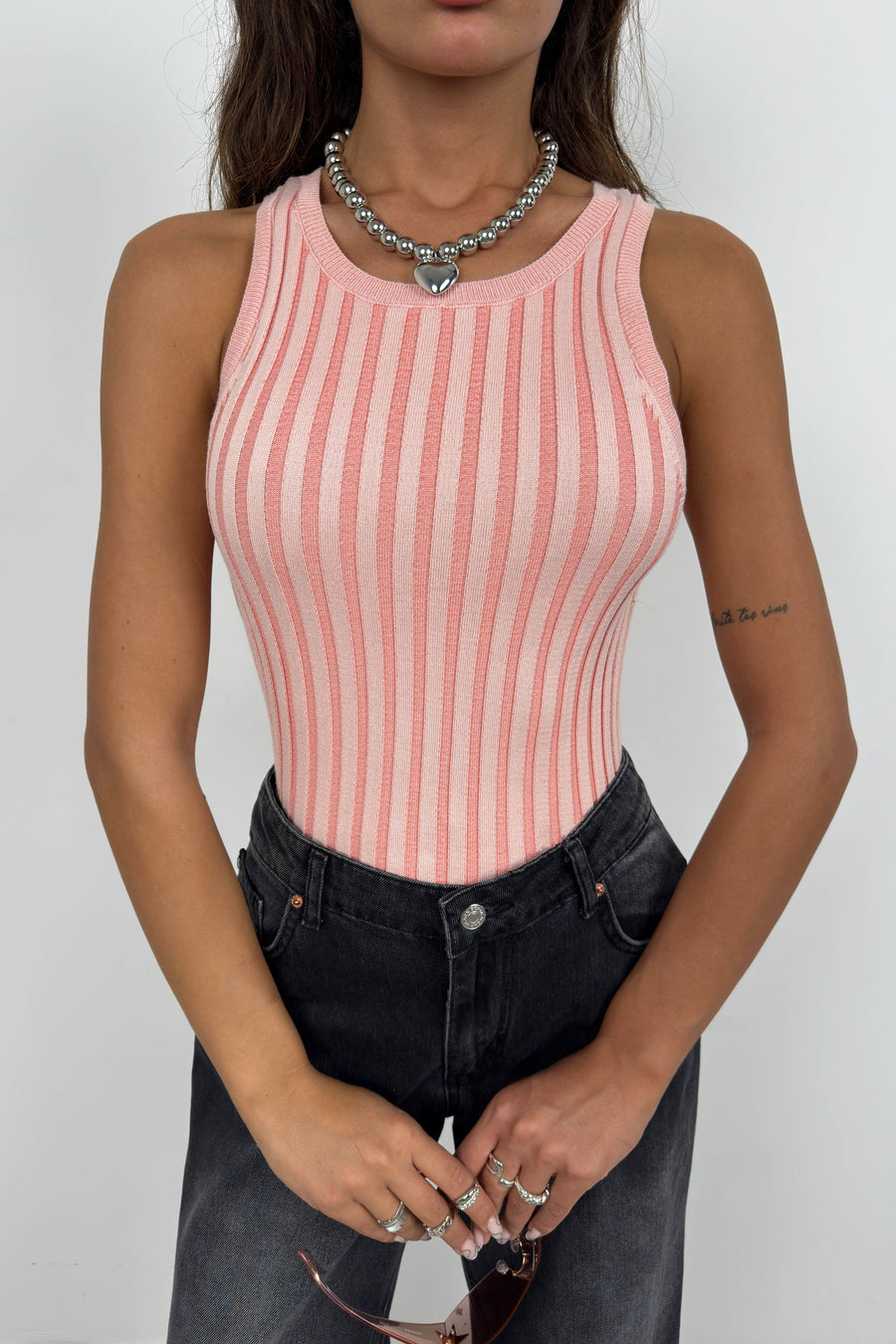 Ribbed Swim Collar Pink Blouse 