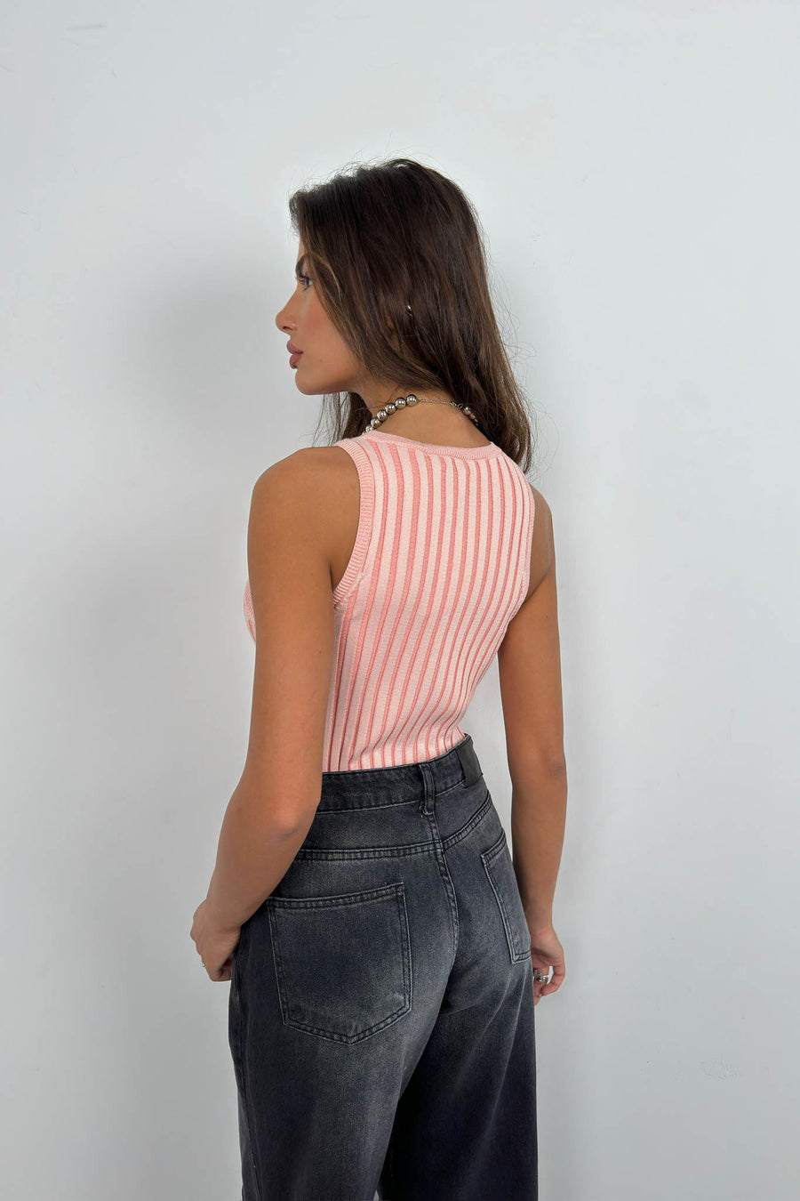 Ribbed Swim Collar Pink Blouse 