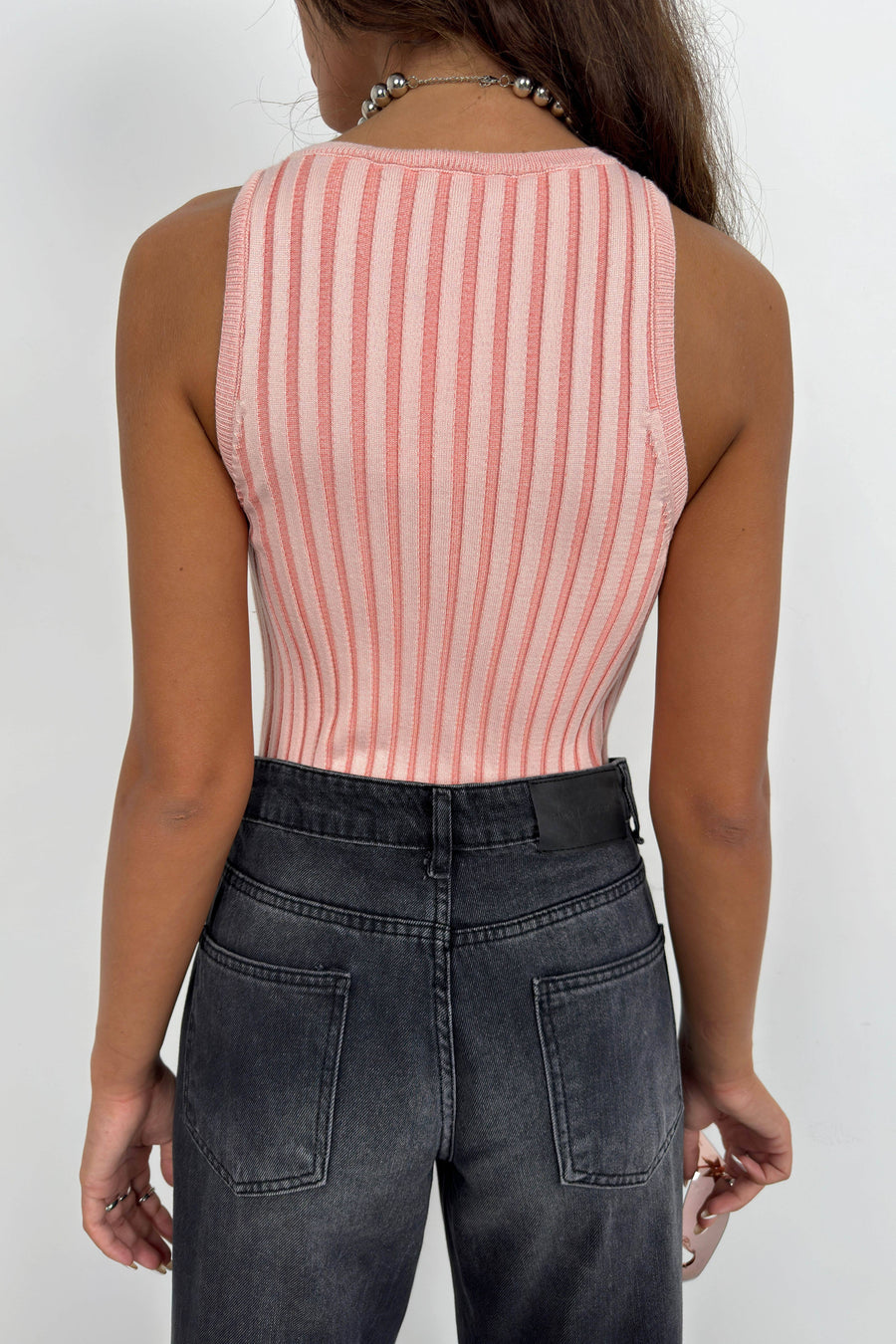 Ribbed Swim Collar Pink Blouse 