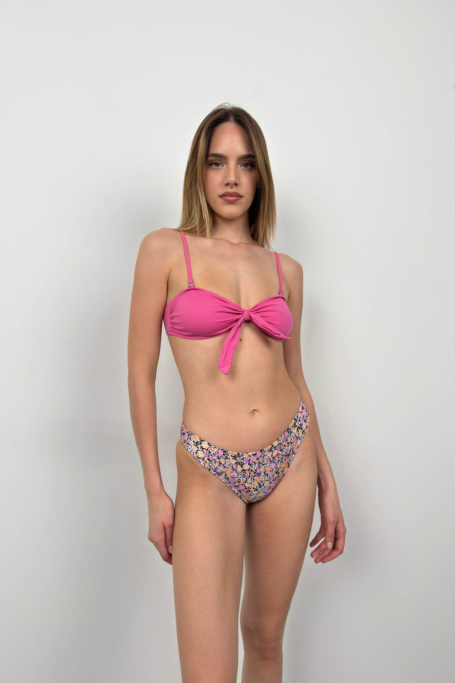 Bow Detail Floral Pink Bikini Set 