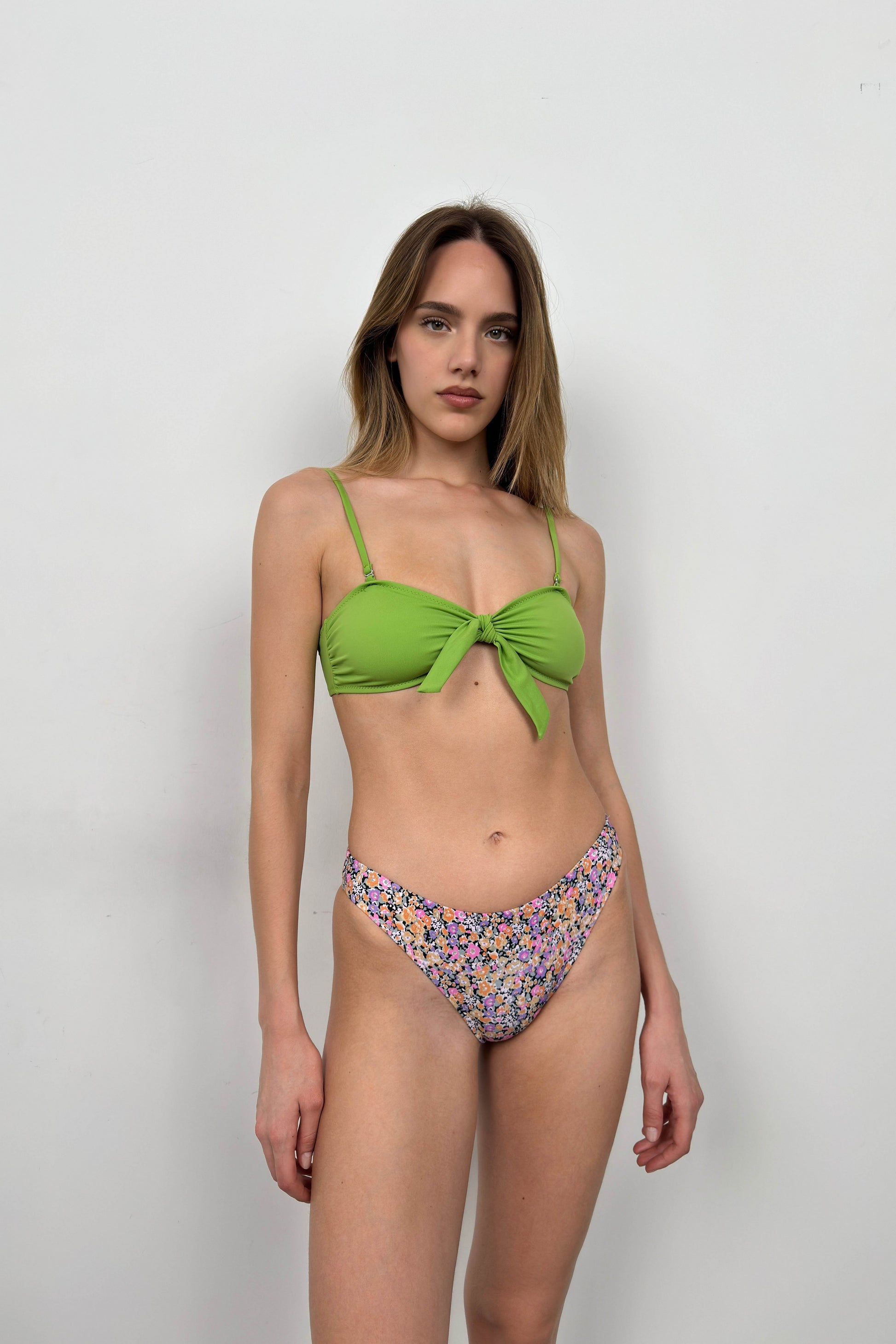 Bow Detail Floral Green Bikini Set 