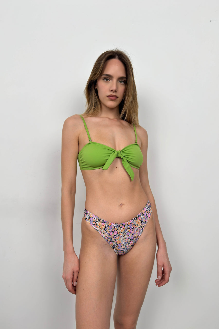 Bow Detail Floral Green Bikini Set 