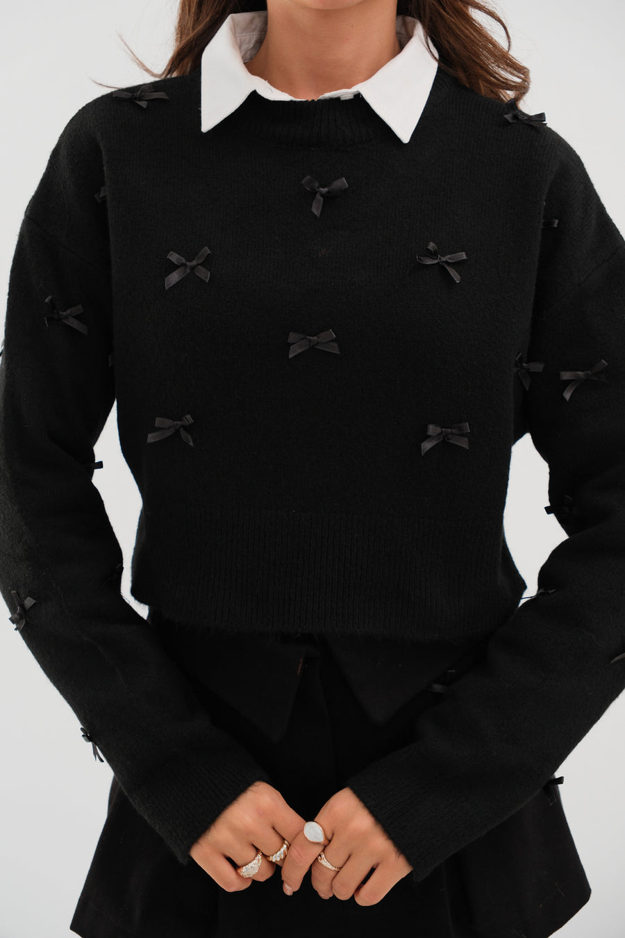 Black Knitted Sweater with Bow Detail 