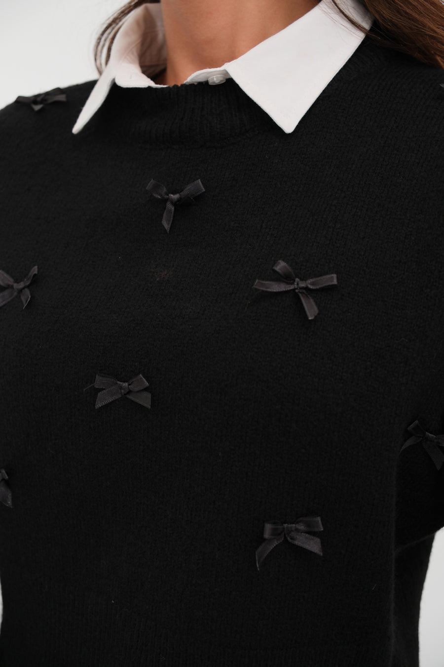 Black Knitted Sweater with Bow Detail 