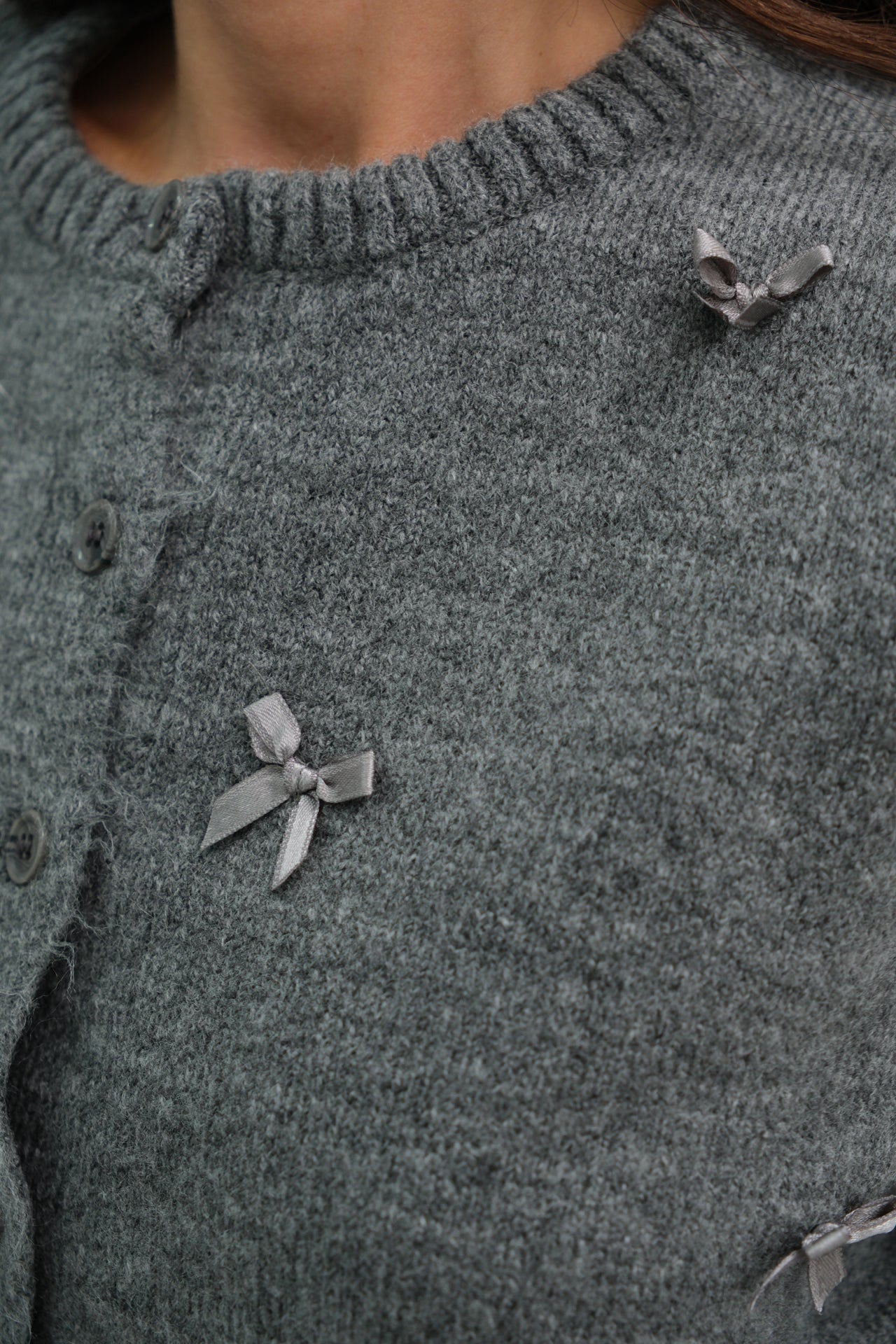 Grey Knitted Cardigan with Bow Detail 