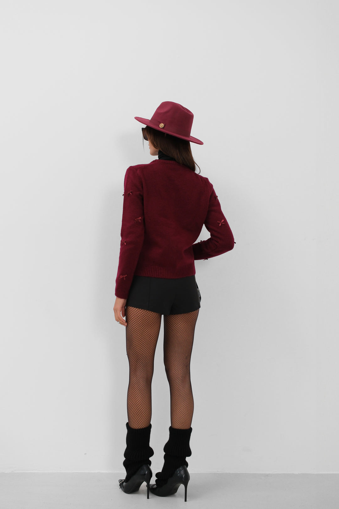 Fiyonk Detaylı Triko Bordo Hırka