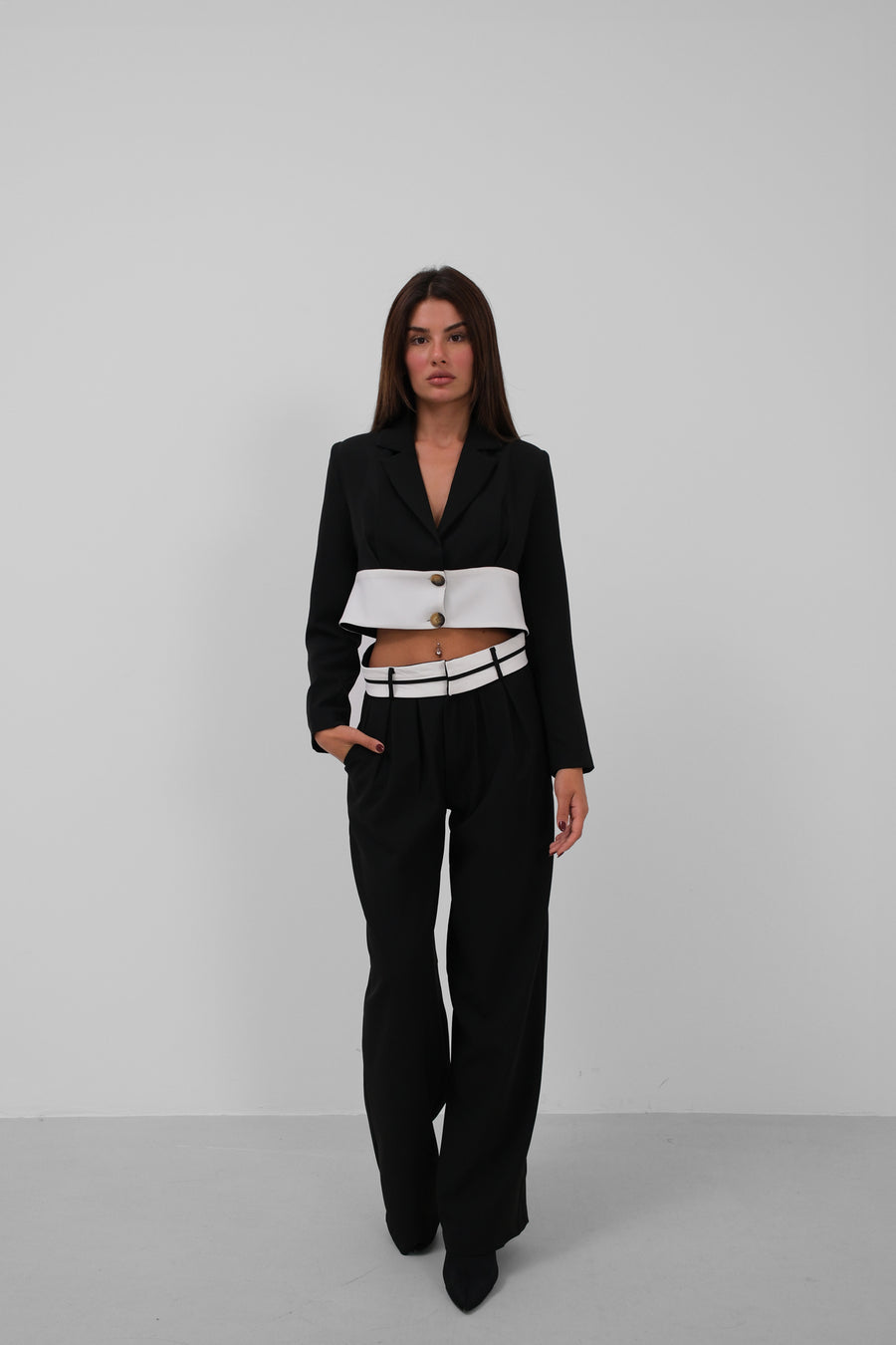 Garnished Jacket Trousers Black Suit 