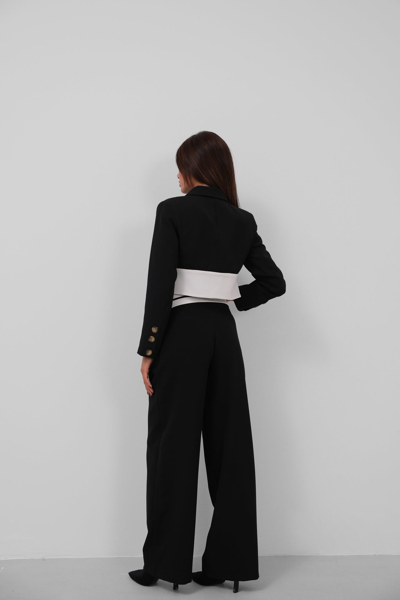 Garnished Jacket Trousers Black Suit 