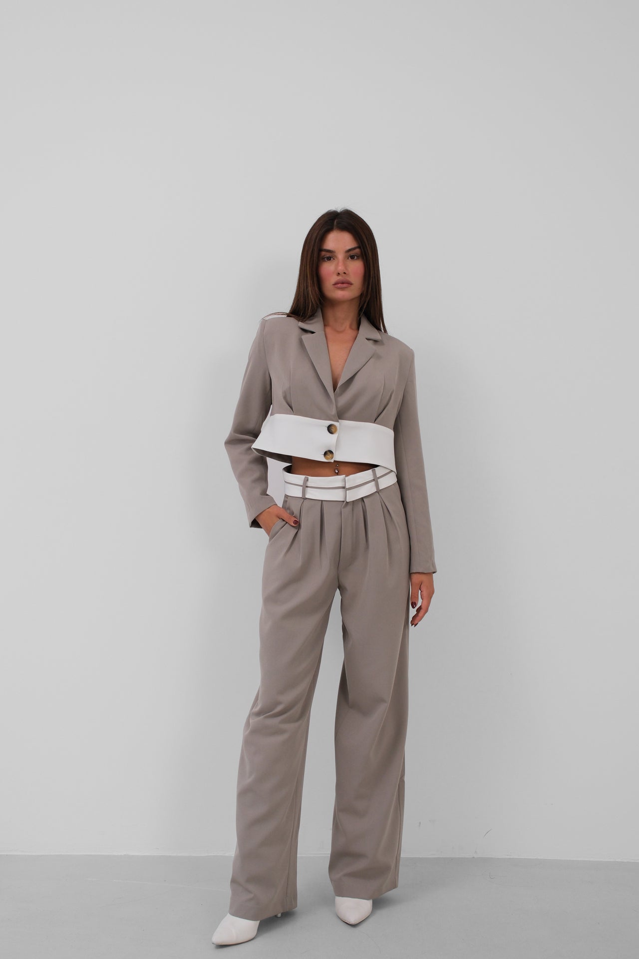 Garnished Jacket Trousers Gray Suit 