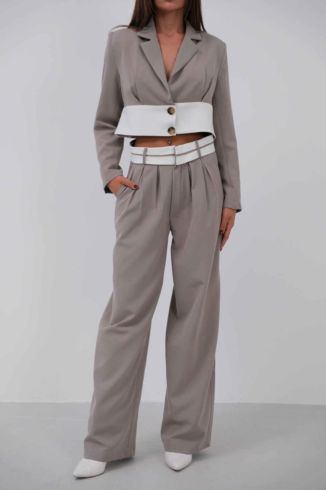 Garnili Ceket Pantolon Gri Takım